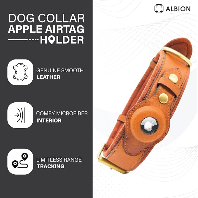 Airtag Dog Collar for Apple Airtag – Leather Dog Collar with Apple Airtag Holder