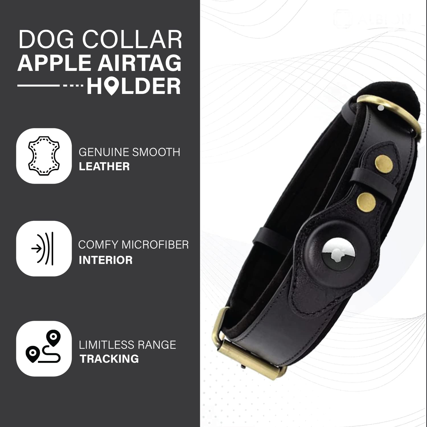 Airtag Dog Collar for Apple Airtag – Leather Dog Collar with Apple Airtag Holder