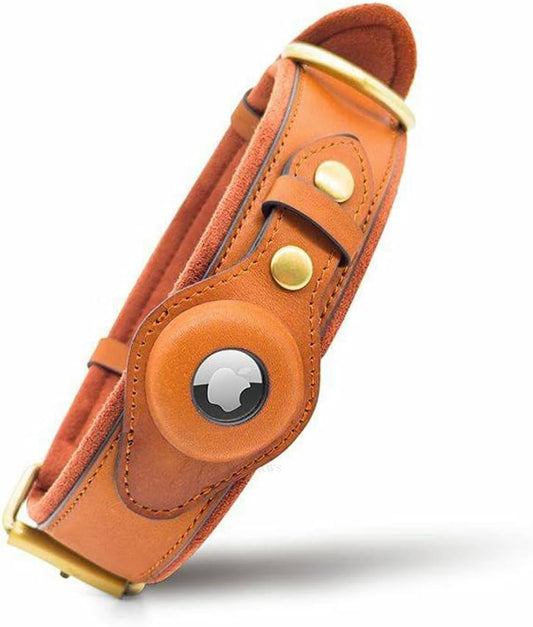 Airtag Dog Collar for Apple Airtag – Leather Dog Collar with Apple Airtag Holder