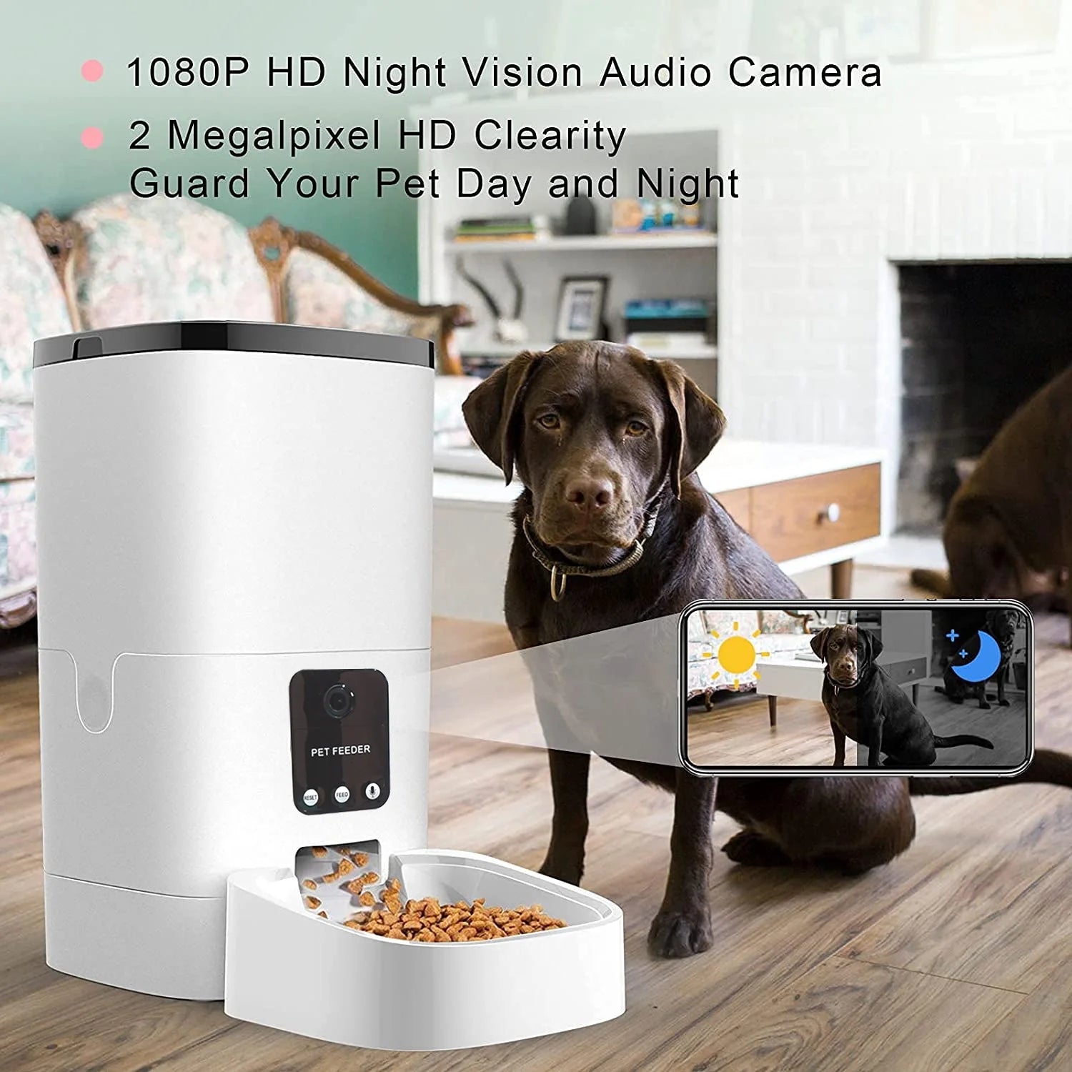 6L Automatic Pet Feeder for Dogs,1080P Camera, Wi-fi Food Dispenser with App Control