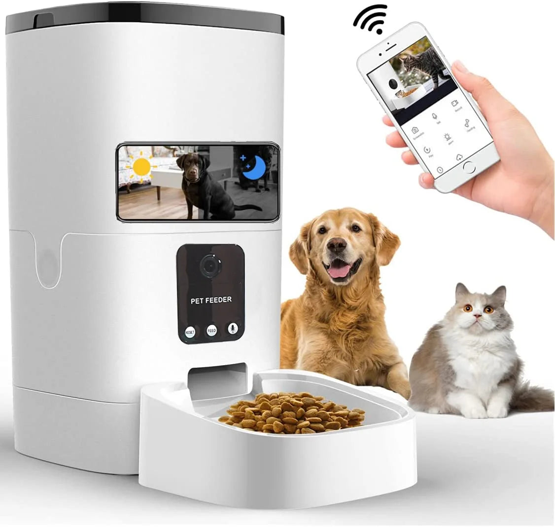 6L Automatic Pet Feeder for Dogs,1080P Camera, Wi-fi Food Dispenser with App Control